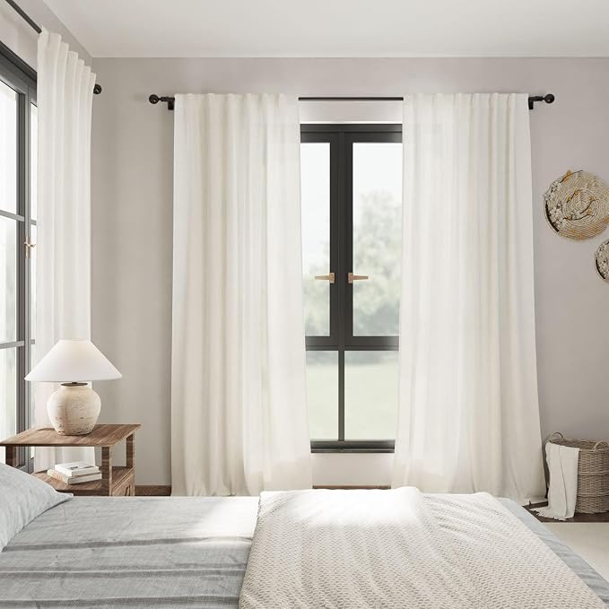 Cream Linen Curtains 84 inch Length 2 Panels forBedroom Living Room, Modern - Image 7