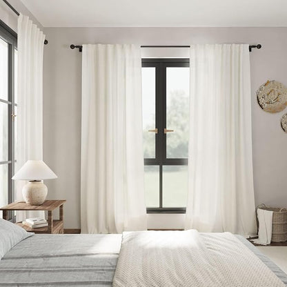 Cream Linen Curtains 84 inch Length 2 Panels forBedroom Living Room, Modern - Image 7