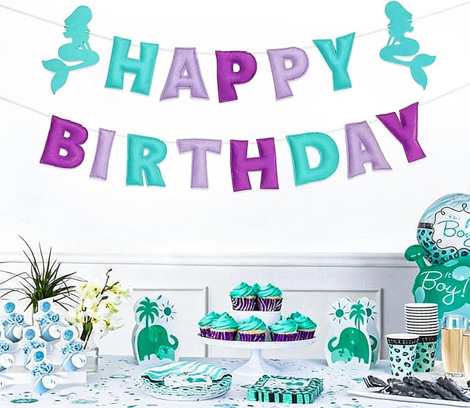 Pre-Strung 3D Felt Mermaid Happy Birthday Banner, Birthday Party Decorations | - Image 7