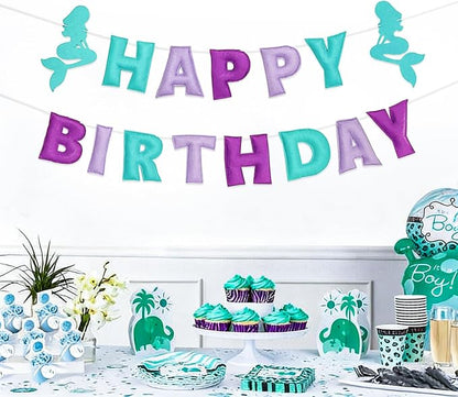 Pre-Strung 3D Felt Mermaid Happy Birthday Banner, Birthday Party Decorations | - Image 7