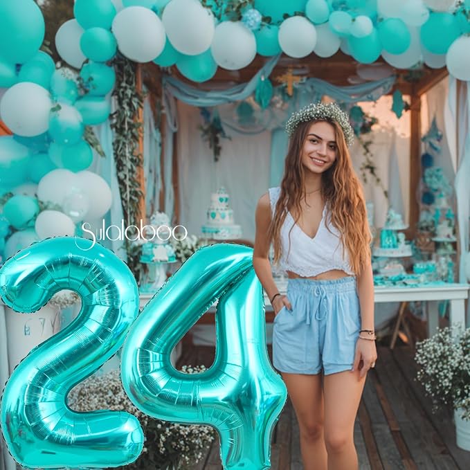40 Inch Big Teal Blue Number 24 Foil 0-9 Mylar Helium Balloons | Large Digital - Image 2