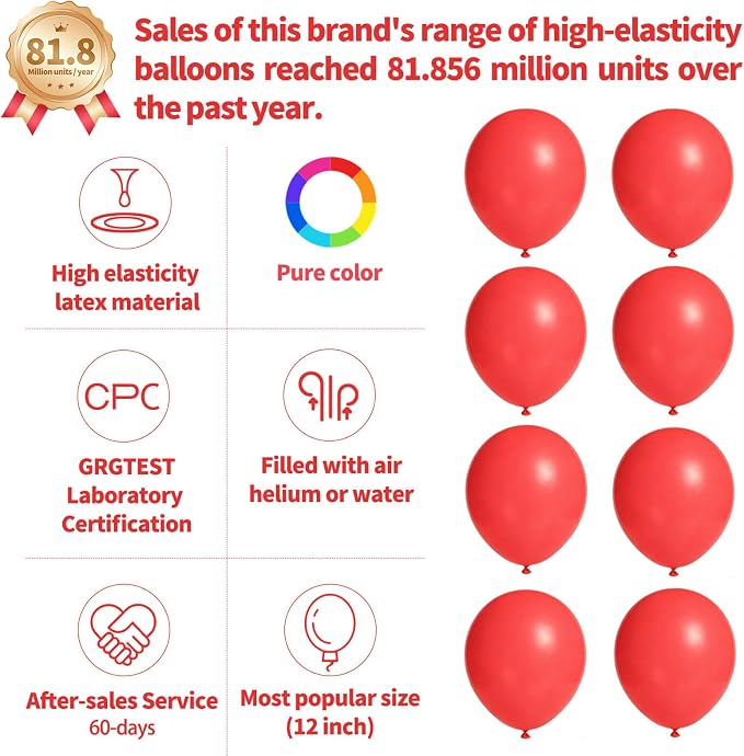 110pcs Coral Red Balloon 12 Inch, Coral Red Latex Balloons - Image 2