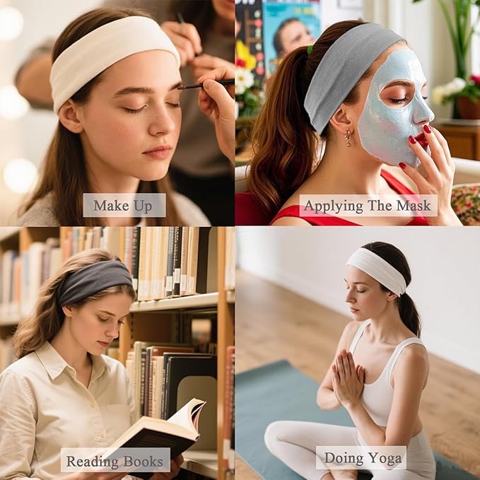 9PCS Headbands for Women and Men Stretchy Headband Soft Hair Band Fashion Head Bands for Women's Hair Workout Yoga Running Unisex Accessories Black White Gray
