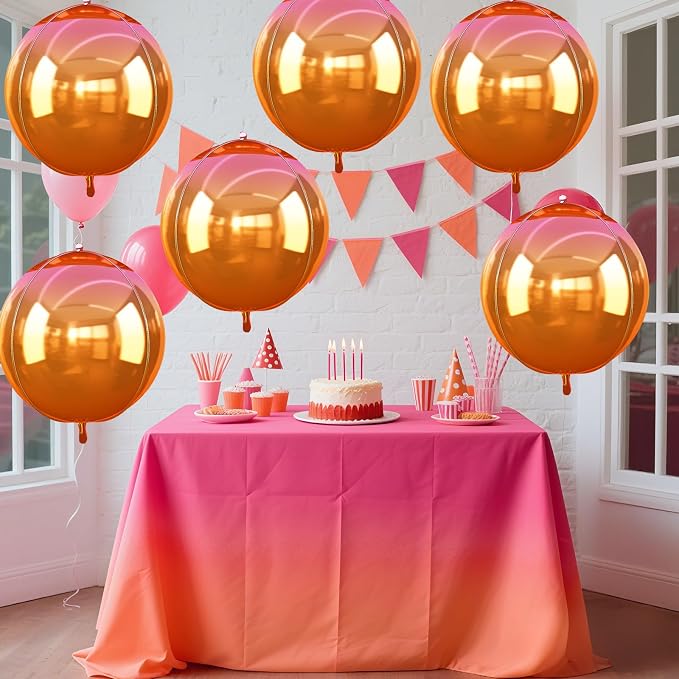 6Pcs Gradient Orange Round Foil Balloons, Metallic Orange Mylar Balloon - Image 7