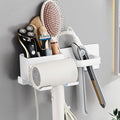 Hair Dryer Holder,Stainless Steel Wall Mounted Blow Dryer,Curling Iron,Straightener Holder Bathroom Metal Hair Tool Organizer Rack- White
