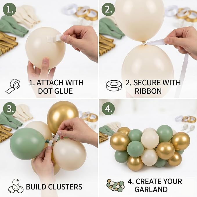 60pcs Sage Green and Gold Balloon Kit, 12 Inch Eucalyptus Olive Green Cream & - Image 4