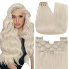 YoungSee 135G Clip in Hair Extensions Real Human Hair for Women Clip in Blonde Hair Extension Thick End Clip on Real Human Hair Extension Platinum Blonde 7Pcs 16Inch