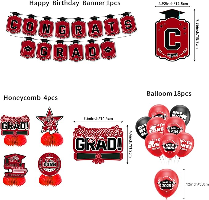Graduation Decorations 2026 Red Themed Set - Image 5