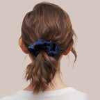 LILYSILK Silk Hair Scrunchies for Frizz & Breakage Prevention 100% Mulberry Silk Hair Ties No Damage Elastic Silk Ponytail Holders, 1Pc, Navy Blue