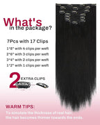 Moresoo Black Clip in Hair Extensions Real Human Hair Natural Black Hair Extensions Clip in Long Remy Human Hair Straight for Women Full Head 120g/7pcs 22 inch