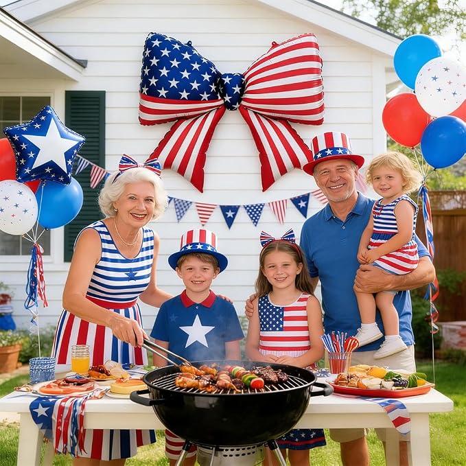2 PCS Patriotic Bow Foil Balloons, 38 Inch Large American Flag Balloons - Image 4