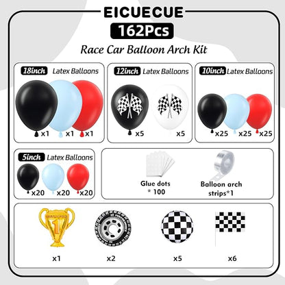 Race Car Balloons Arch Kit -162Pcs Trophy, Wheels and Red Black Blue Balloon - Image 2