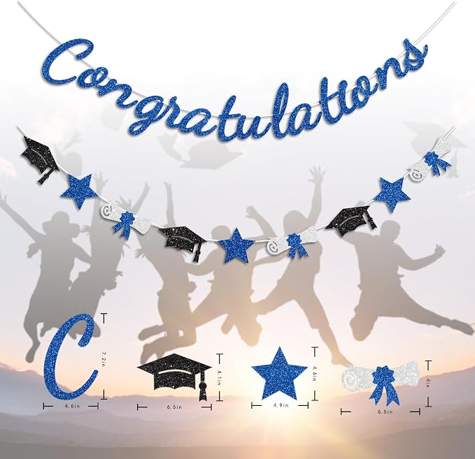 Congratulations Banner Blue Graduation Decorations Class of 2026 Prestrung - Image 6