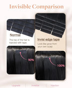 GOO GOO Invisi Edge Tape in Hair Extensions Human Hair, 1 Jet black 10pcs injected with 10pcs classical tape ins, 24inch 50g, Virgin Remy Hair, Natural Look