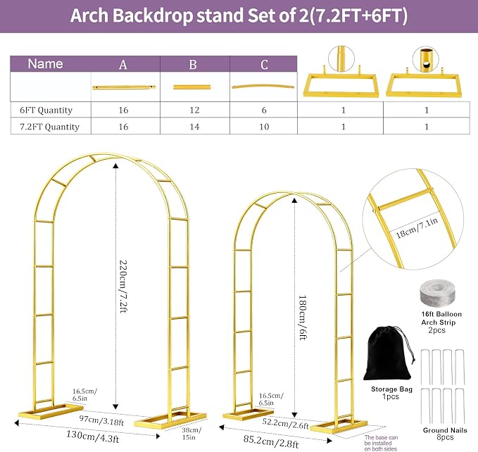 2 Pack Metal Wedding Arch Backdrop Stand - Image 4