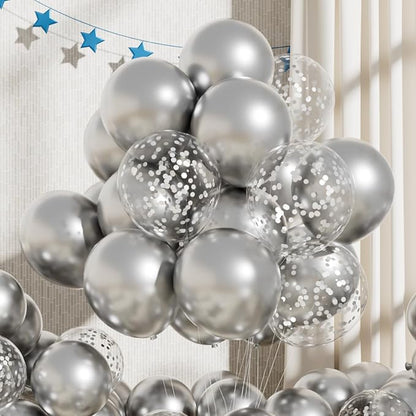 RainbowQ Metallic Silver Balloons 55Pcs 12 Inch Confetti Helium | Chrome Silver by RainbowQParty