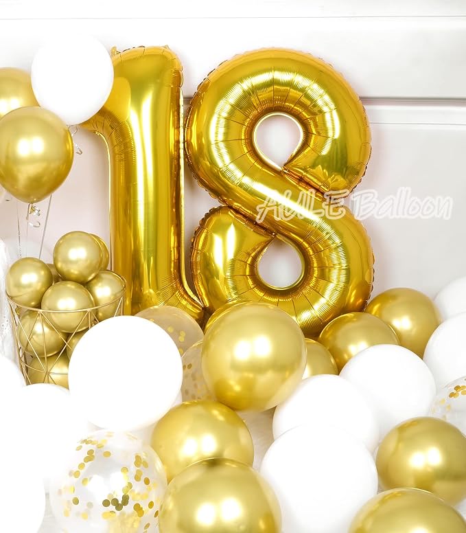 AULE 40 Inch Gold 18 Balloon Number Foil 0-9 Birthday Big Numbers | Birthday - Image 3