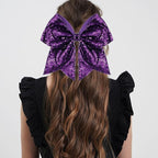 Large Big 7 Inch Glitter Bow Clip Sequin Bling Party Hair Accessories for Women Teens Girls Kids 3 Pcs (Blue, Purple, Black)
