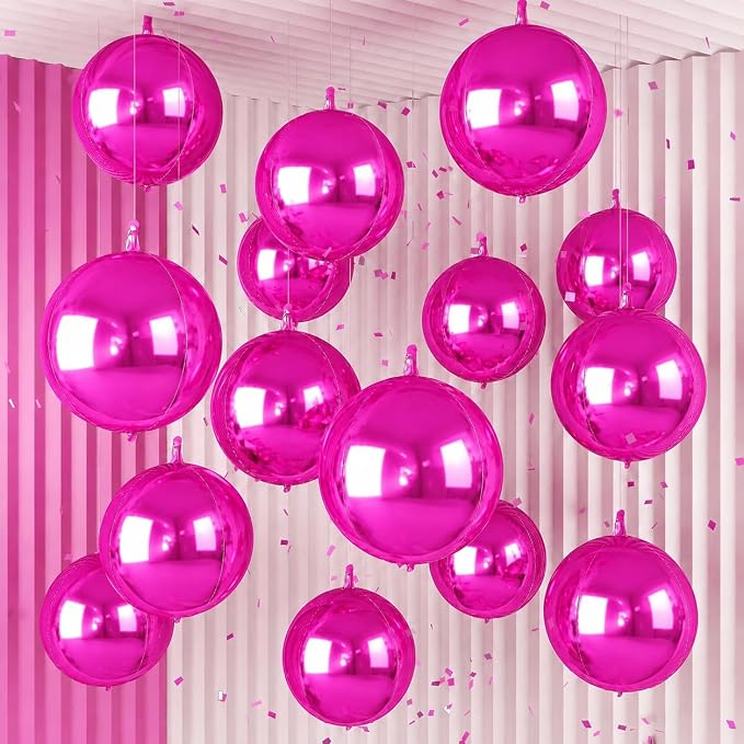 14 Pcs Hot Pink Round Foil Balloons 22/15/10 4D Ball Balloons Metallic Pink by Froova