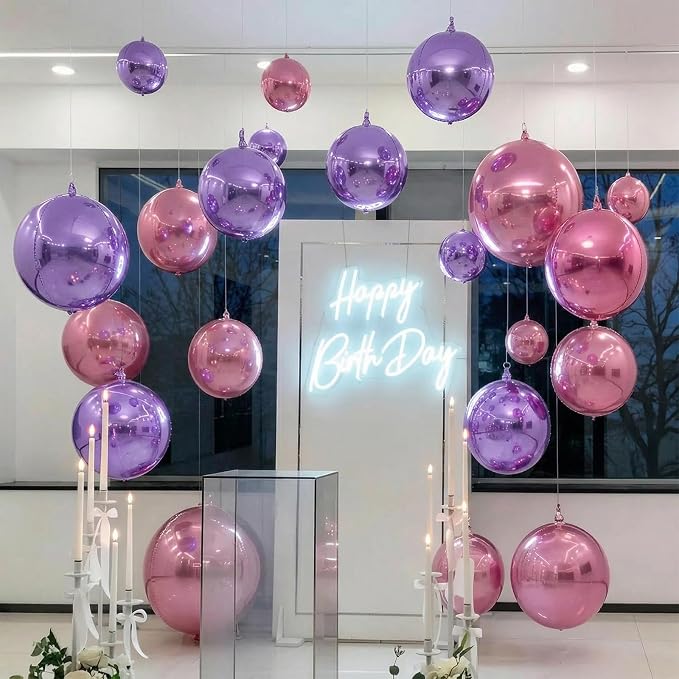8 Pcs Pink Purple Round Foil Balloons Metallic Purple Lavender Baby Light Pink - Image 5