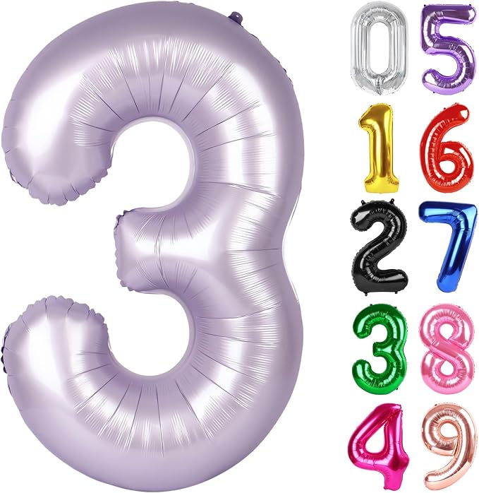 CreamPurple Number 3 Balloon 40 Inch, 3rd Birthday Decorations Men Women | Foil by IWERP