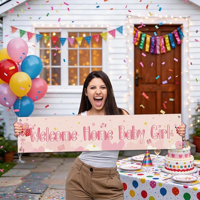 Welcome Home Baby Girl Banner, Cute Newborn Arrival Hanging Sign - Image 5