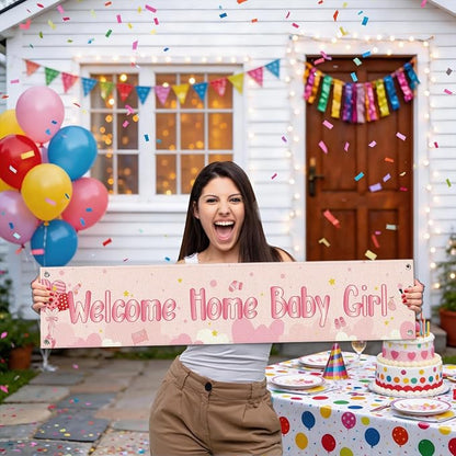 Welcome Home Baby Girl Banner, Cute Newborn Arrival Hanging Sign - Image 5