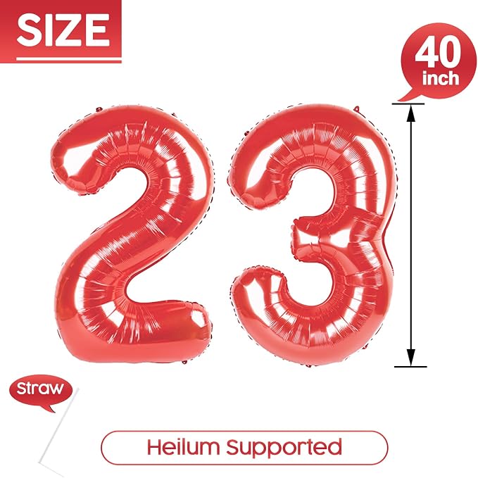 23 Balloon - Red Birthday Number Balloons, 40 Inch Decorations Men Women | Red - Image 5