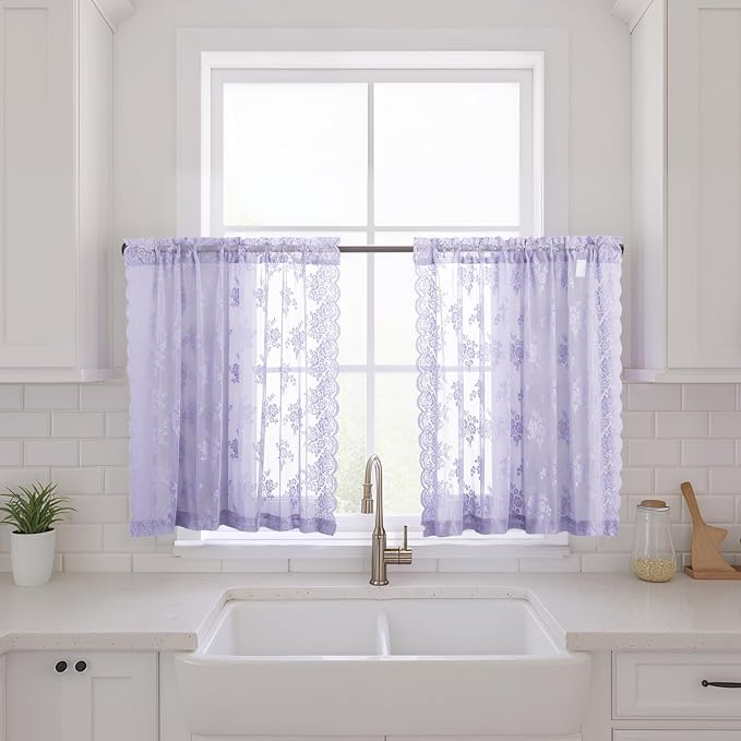 Kotile Light Purple Sheer Lace Curtains by Kotile+Curtains
