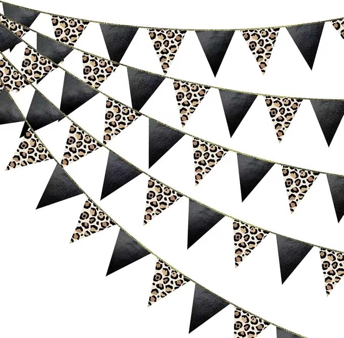 Leopard Black Pennant Banner Flag Hanging Paper Triangle Bunting by pinkblume