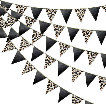Leopard Black Pennant Banner Flag Hanging Paper Triangle Bunting by pinkblume