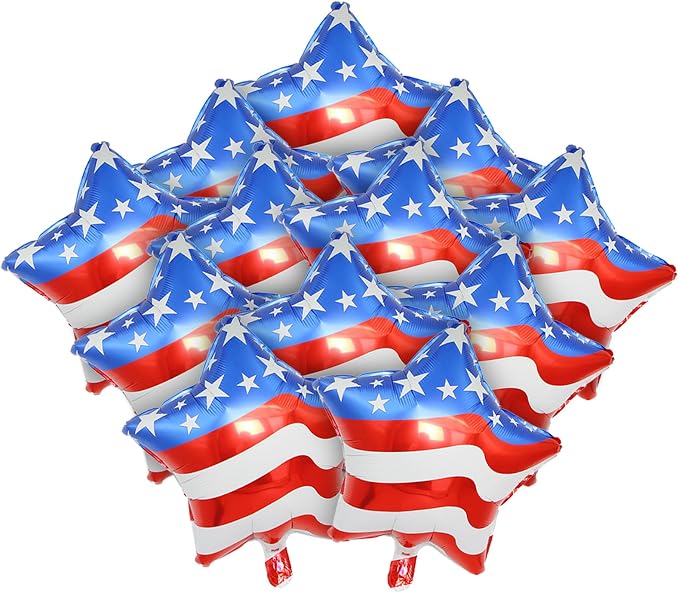 12 Pcs 4th of July Balloons American Flag Star Balloons Red White and Blue Foil by Unknown