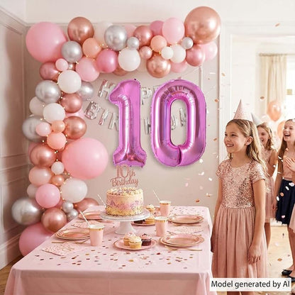 Pink Number 10 Balloon 40 Inch, Shiny Foil Double Digit Party Supplies | - Image 6
