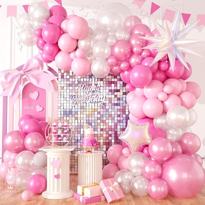 Pearl Pink White Balloon Arch Kit, Pearl Pink Pearl White Balloon Garland Kit by FEYG