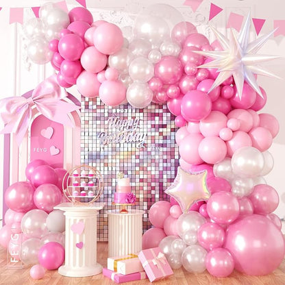 Pearl Pink White Balloon Arch Kit, Pearl Pink Pearl White Balloon Garland Kit by FEYG
