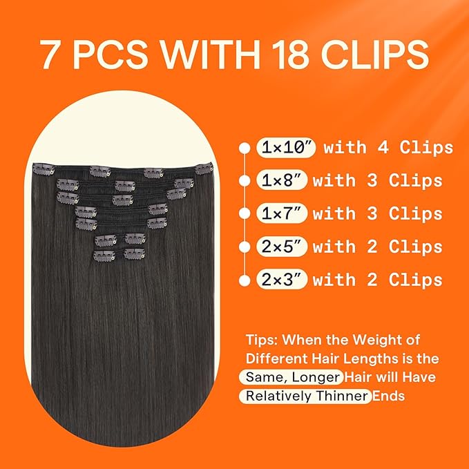 Full Shine 24 Inch Clip on Hair Extensions for Women Natural Black Tea Real Hair Clip in Extensions Brunette Hair Extensions 120 G 7 Pcs