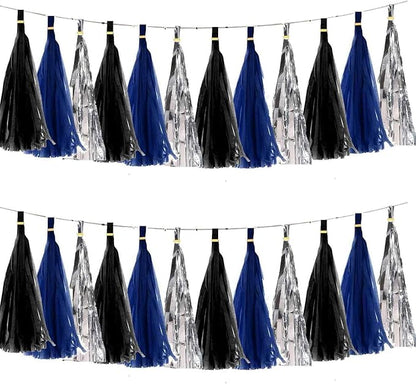 We Moment Black Navy Blue and Silvery Tissue Paper Tassels Party Tassel Garland by We+Moment
