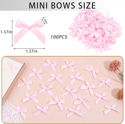 Pink Mini Bows 1.57" 100PCS Small Satin Ribbon Bows - Image 2