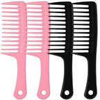 MODENGKONGJIAN 4PCS Wide Tooth Comb, Large Hair Detangling Comb Styling Comb for Curly, Wet, Long Hair with Handgrip (Black & Pink)
