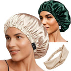 Hair Bonnets 3Pcs Satin Bonnet For Sleeping Silky Bonnets Womens Silk Bonnet Night Caps Curly Hair Sleep Cap For Women