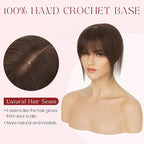 Human Hair Topper with Bangs for Women, 360° Cover Clip in Fringe Bangs Hair Toppers Hair Piece Dark Brown-3.15x4.33 Hand-tied Base (Dark Brown)