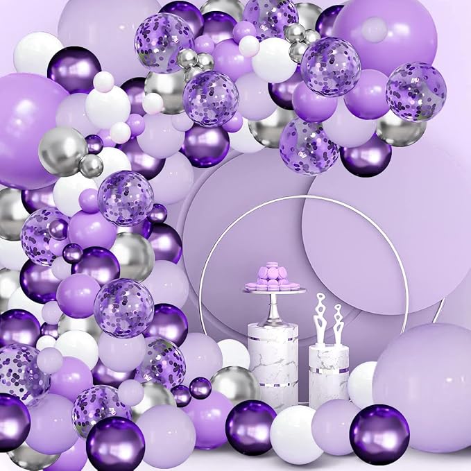 Purple Balloons Garland Arch Kit, Party | Lavender Pastel Purple Metallic - Image 5