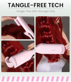 1 1/4 Inch Hair Waver Crimper,Cimper Hair Tool Hair Crimper for Women Beach Wave,Deep Wave Curling Iron with 2 Ceramic Barrel,Pink