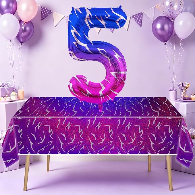 2pcs Purple Demon 54''x108'' Birthday Tablecloth and 40 Inches Number 5 Hunters - Image 3