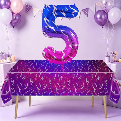 2pcs Purple Demon 54''x108'' Birthday Tablecloth and 40 Inches Number 5 Hunters - Image 3