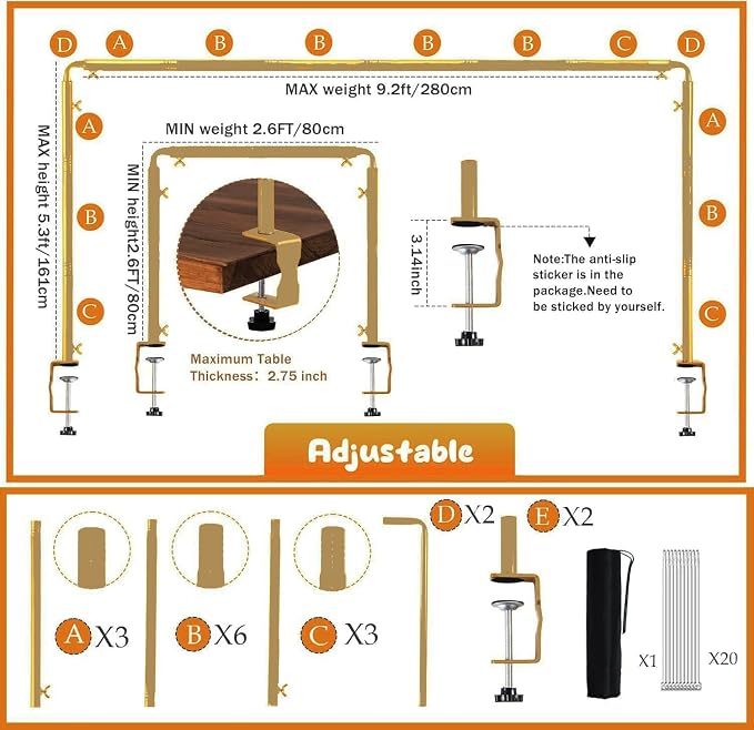 Over The Table Rod Stand with Clamps Gold Table Balloon Arch Banner Frame | - Image 4