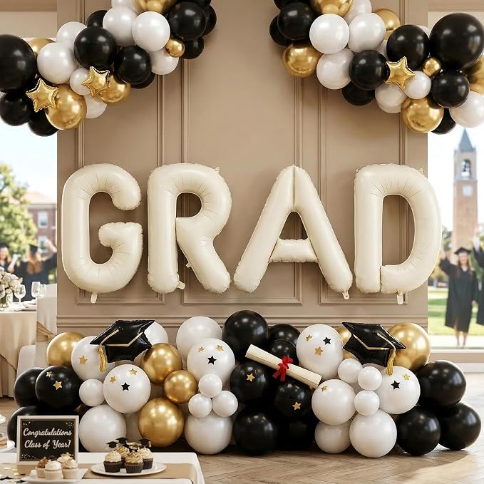 Biapian 40 Inch GRAD Balloons, Cream Letter Balloon, Large Banner - Image 5