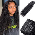 Seamless Clip in Hair Extensions Human Hair Deep Wave Clip ins for Black Women 8Pcs Brazilian Virgin Human Hair Clip in Extensions PU Skin Weft 18Clips 120g 16inch Natural Black
