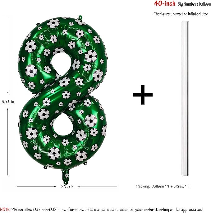 40 Inch Soccer Number 8 Balloons Large Foil Balloon Number 8 Birthday Deco | - Image 2