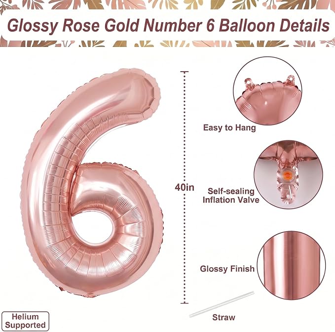 Rose Gold Number 6 Balloon 40 Inch, Luxurious Rose Gold Foil - Image 4